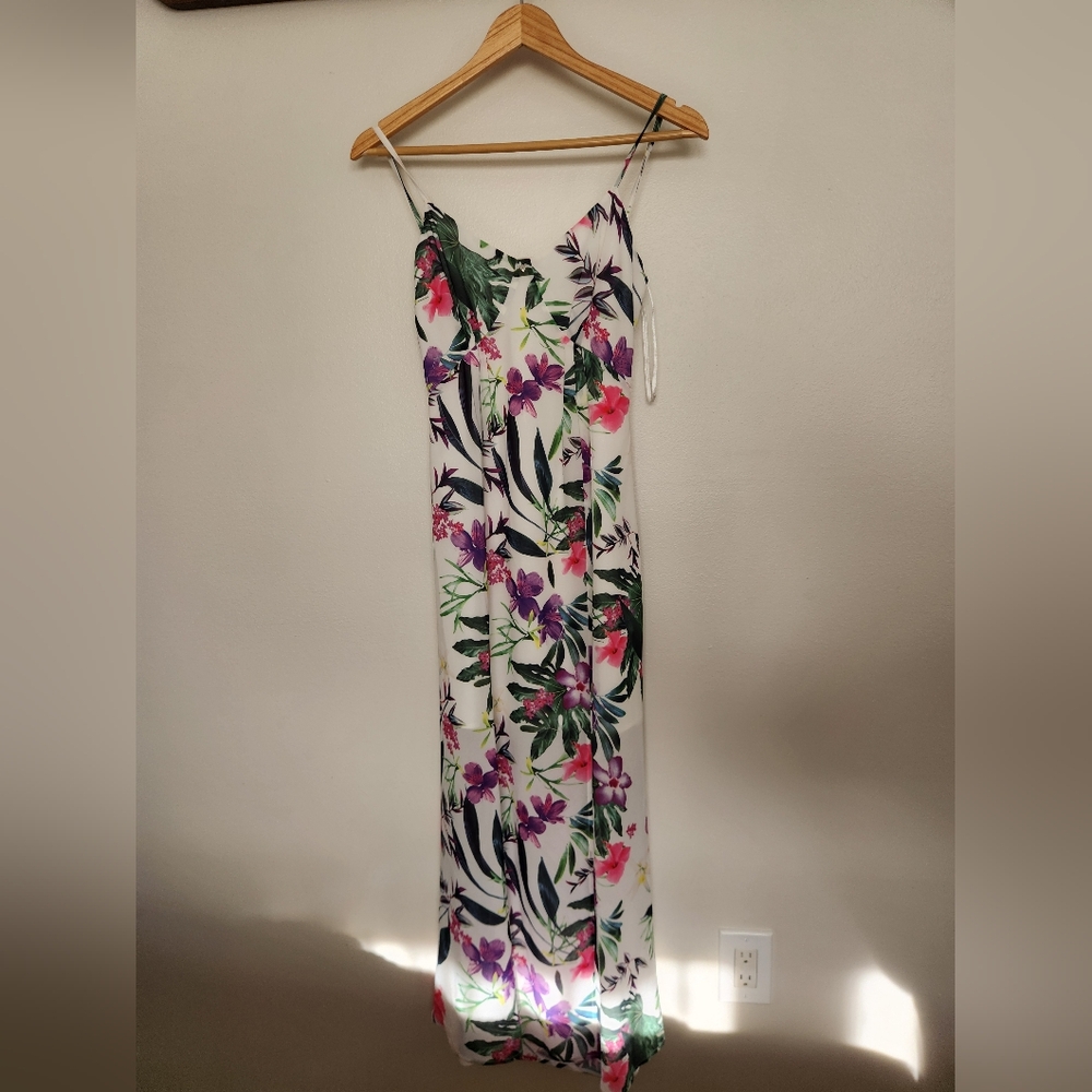 Guess White Maxi Dress with Pink, Purple & Green Floral Print